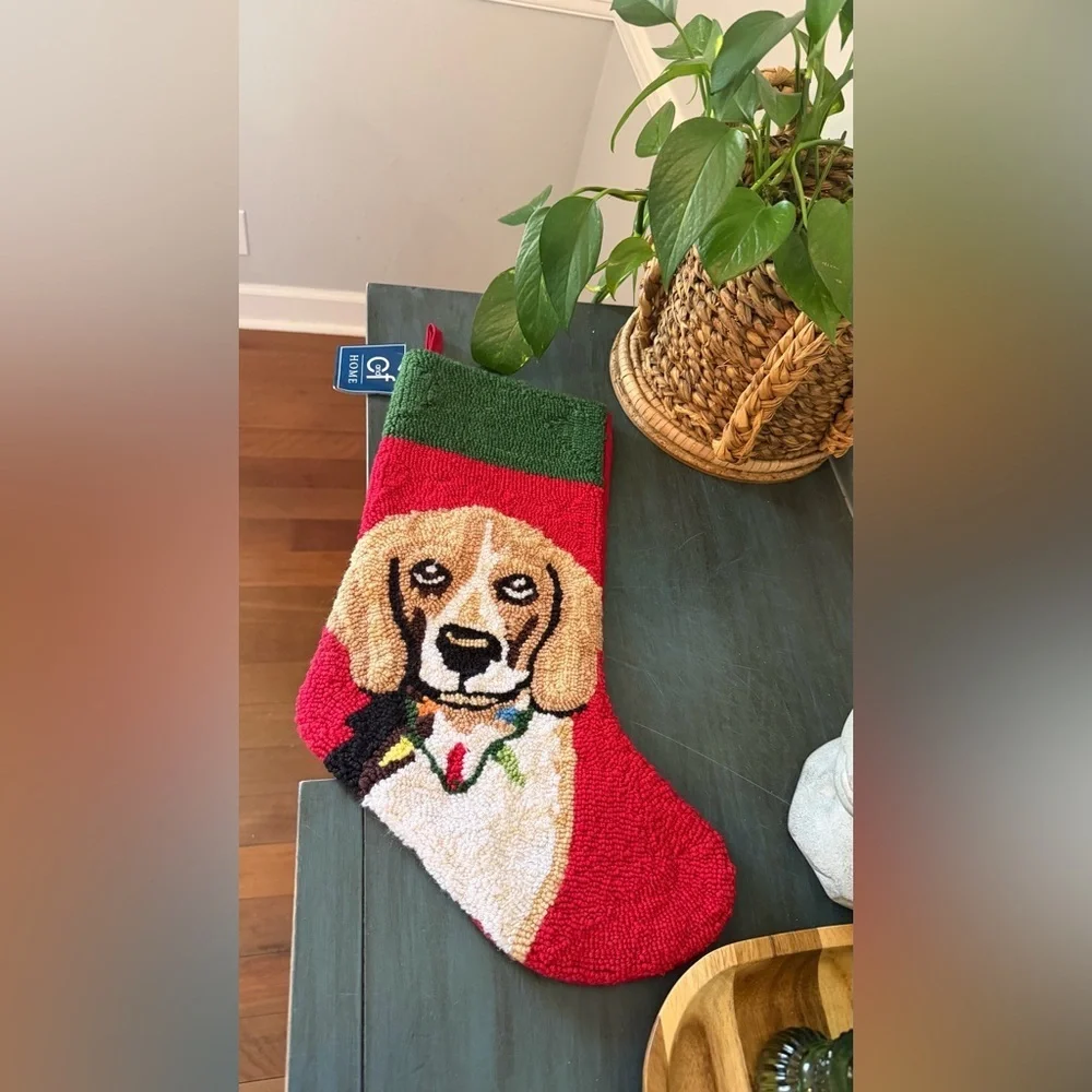 Glitzhome Beagle Dog Hooked needlepoint Christmas Stocking.